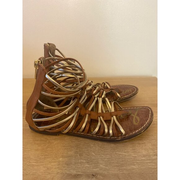 Sam Edelman Women's Brown & Gold Gladiator Sandals Size 8M - Picture 1 of 7